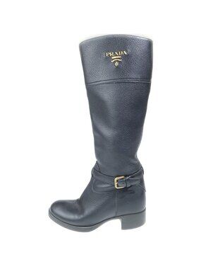 Prada Logo Long Boots Black Leather